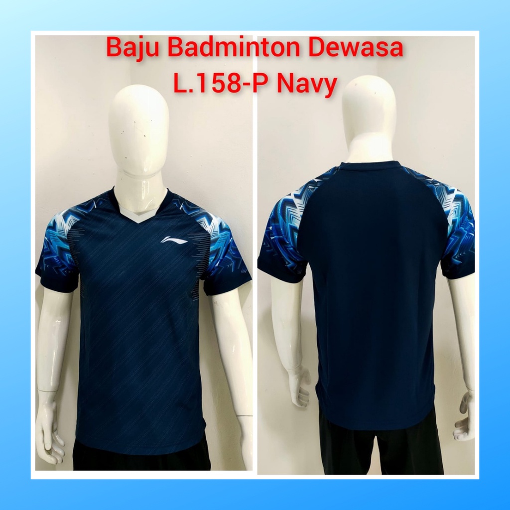 Kaos bulutangkis pria baju badminton atasan jersy wanita dewasa t-shirt outfit seragam kostum jersey olahraga casual suit pakaian jarsey oblong apparel sports jersi sudirman thomas uber cup bulu tangkis L158 navy polos