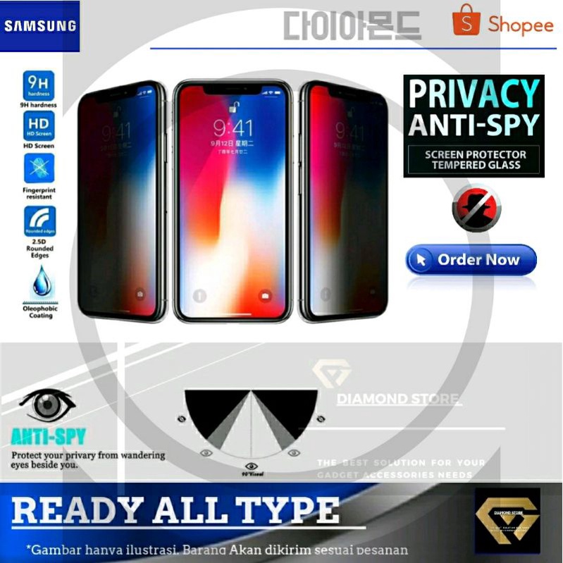 SAMSUNG ANTI SPY / TEMPERED GLASS / SCREEN GUARD / TG / F04 A14 5G A34 A54 A02 A02S A03s A03 CORE A04S A10 A10S A11 A12 A20S A22 A22 A30 A30S A31 A32 A33 A50 A50S A51 A52 A53 A70 A72 A73 A80 M11 M20 M21 M30 M31 M62 NOTE 20 A04E A04 M14 A14 4G A34 A54 A24