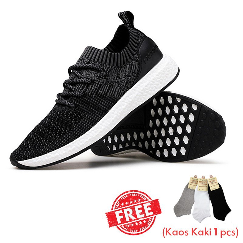 Highland FREE Kaos Kaki Sepatu Casual Pria Sepatu Lari Sport Training Running Shoes Hitam SP201