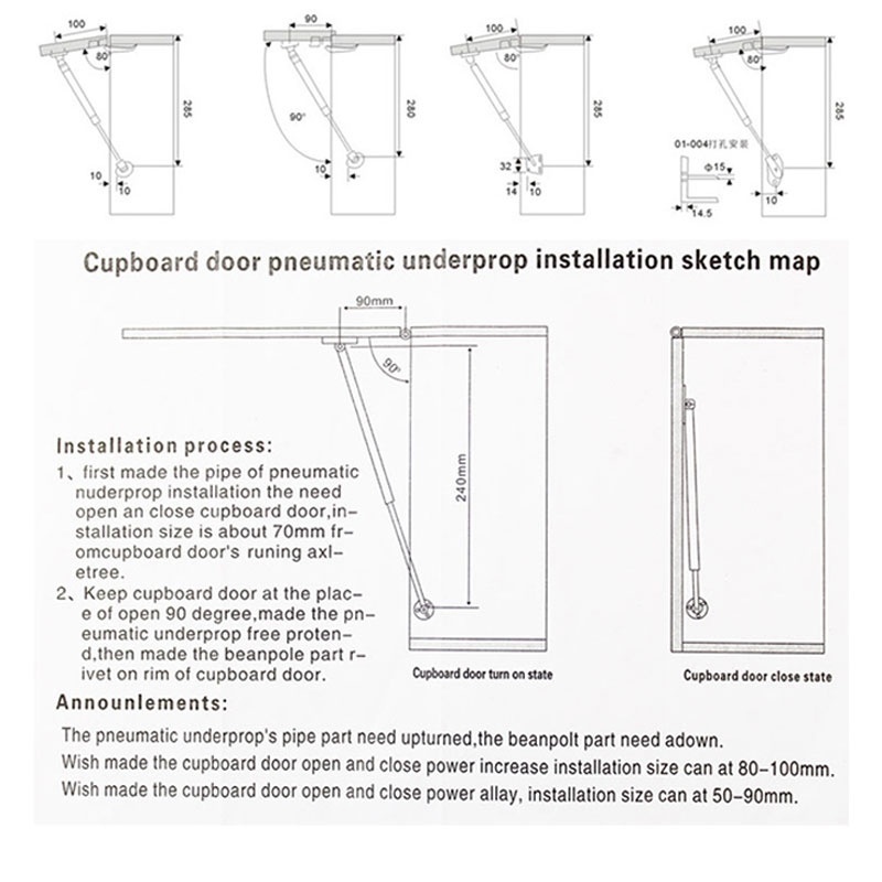 2pcs Strut Gas Hidrolik 40 / 60 / 80 / 100 / 150 / 200n Untuk Pintu Lemari