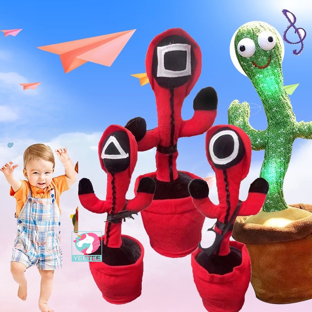 Grosir✅Dancing Cactus Toy Squid Game Red Electric Dancing Squid Repeat What You Say Toy YEETEE With Light Effects 120 Songs for Age 3 And Up Kids Gifts