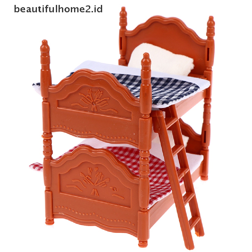 [beautifulhome2.id] 1 Set Doll House Mini Bedroom Children Mini Double Bed Furniture Scene Toy ID