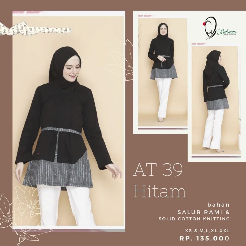 NEW ARRIVAL TUNIK RAHNEM AT 39 HITAM TERLARIS ATASAN MUSLIM LENGAN PANJANG WARNA LENGKAP