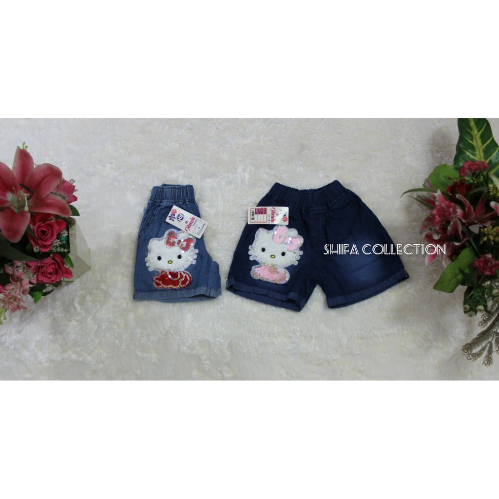 Celana Pendek Anak / Celana Jeans Pendek / Celana Hot Pant sJeans Karekter Boneka LED Size 4 5 6 / M L XL (usia 4-9 tahun)