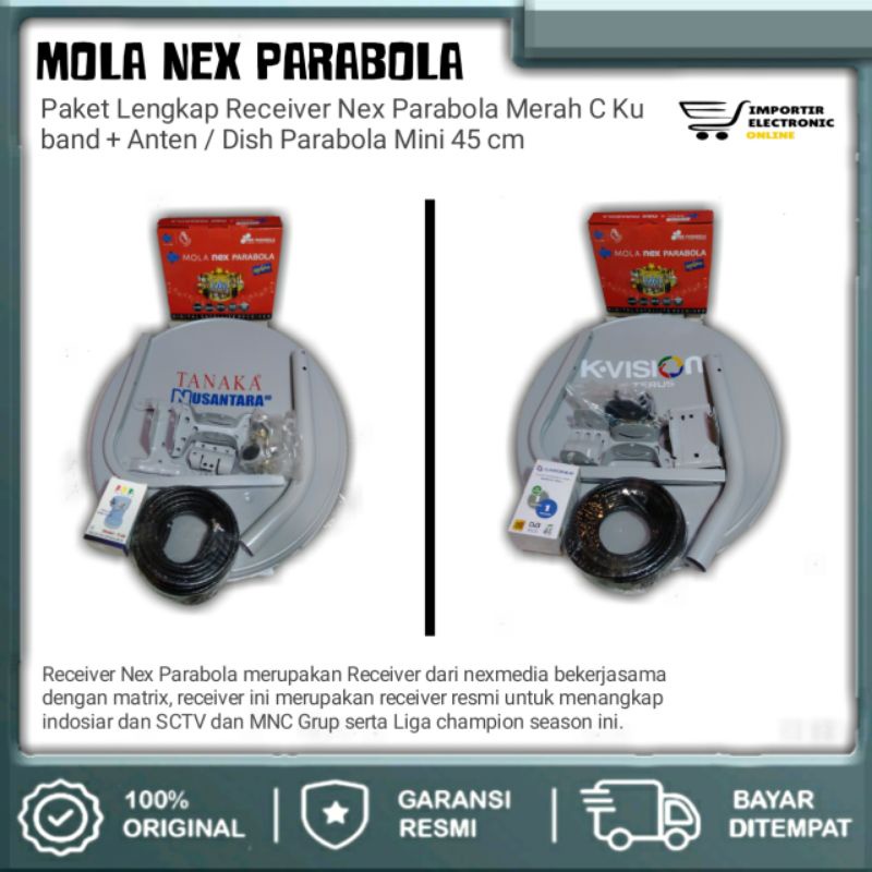 Paket Lengkap Receiver Nex Parabola Merah C Ku band + Anten / Dish Parabola Mini 45 cm