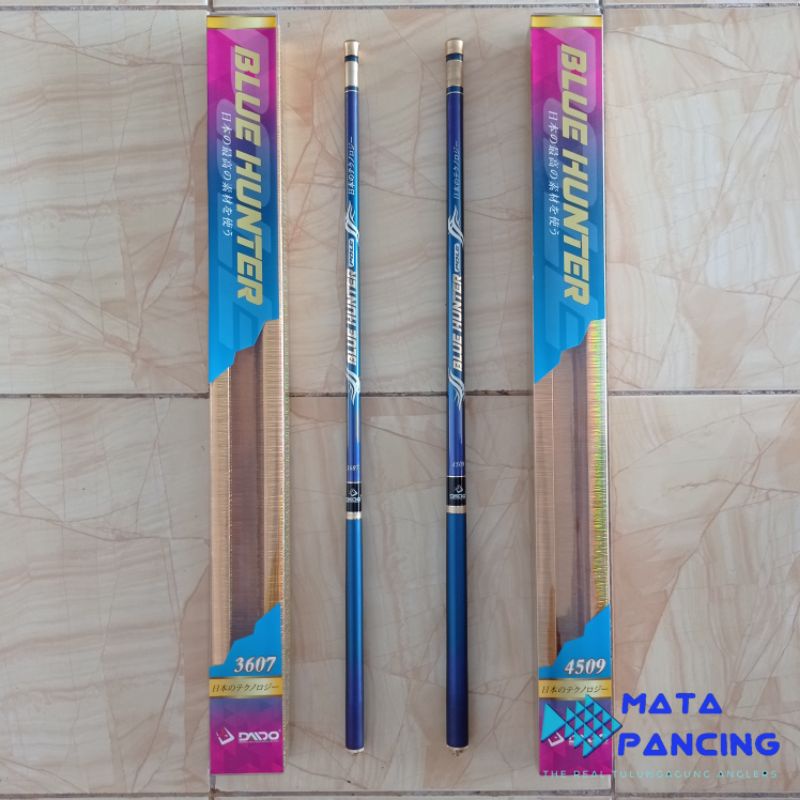 Joran tegek daido red hunter blue hunter 360 450 dan 540 carbon kevlar action medium hard tidak melengkung tengah dan sangat lurus dari pangkal sampai ujung