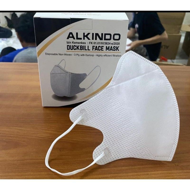 masker duckbill alkindo garis warna putih hitam