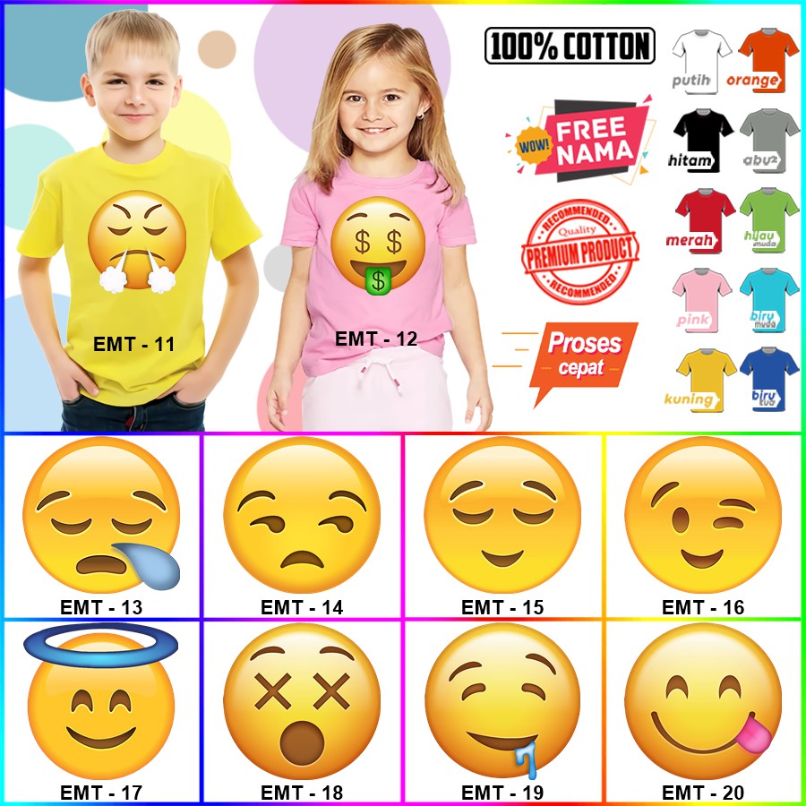 Baju Kaos ANAK DAN DEWASA EMOTICON COUPLE (FREE NAMA)