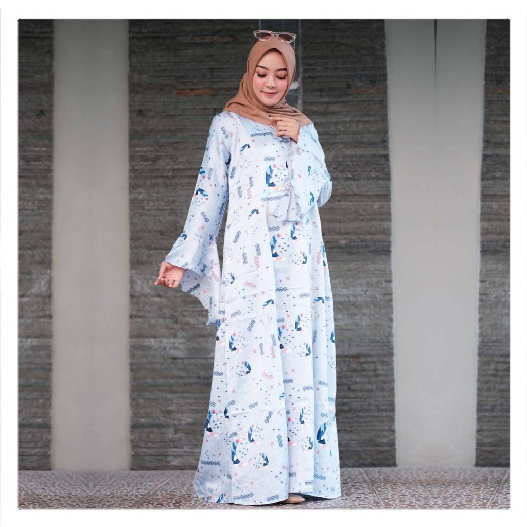 gamis busui NEBULA LONGDRESS bahan maxmara bunga allsize lebar bawah 3m gamis murah