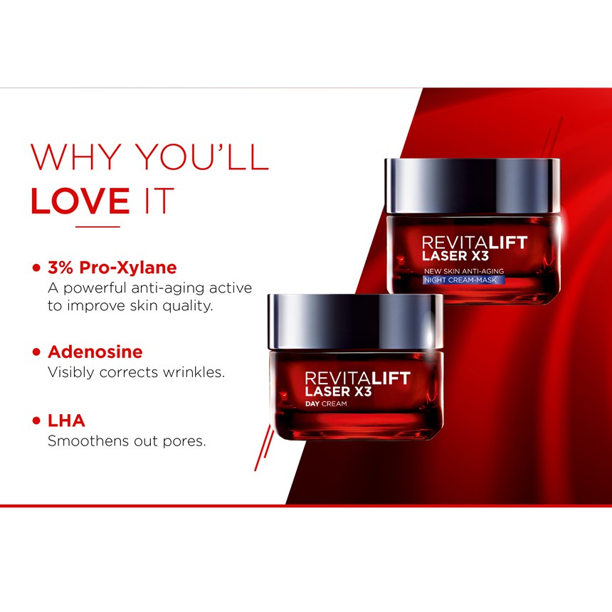 CREAM L'Oreal Paris Revitalift Triple Action Day &amp; Night Cream 50 ml - Skincare Retinol Anti Aging Moisturizer Pelembab Wajah Loreal Hyaluronic Acid - Krim Pagi / Siang SPF 35 dan Krim Malam