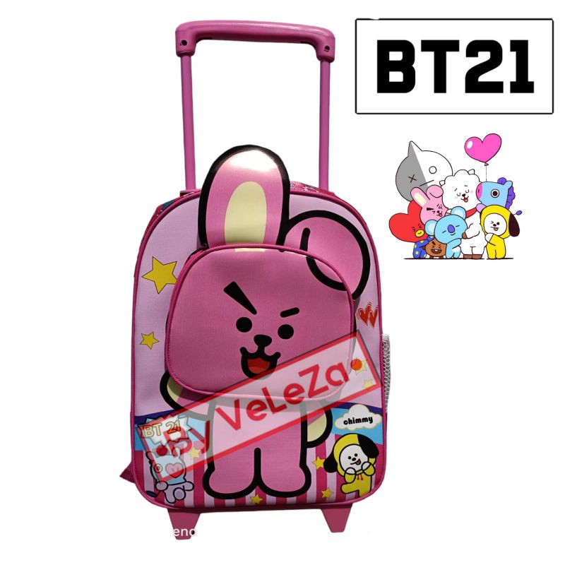 TAS RANSEL TROLI ANAK KARAKTER BT21 3in1 - TAS + WAISTBAG + TOPI