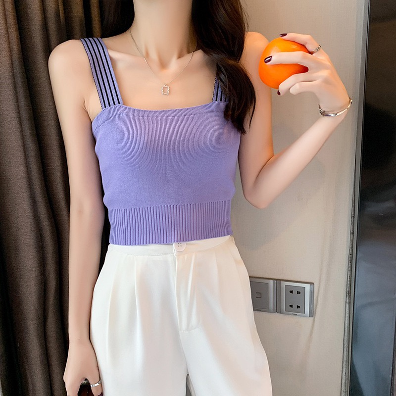 Smile Tank Top Wanita Square Neck Tank Top Import Style Korea 4052-purple