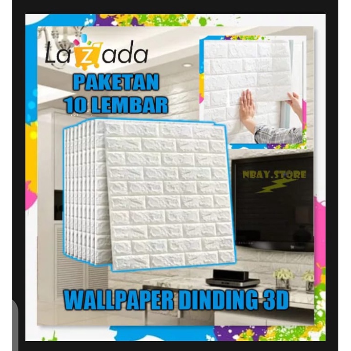 TERMURAH [ PAKET 10 LEMBAR ] Wallpaper 3D Foam Batu Bata / Sticker Dinding Timbul-10 lembar hijau 70x3