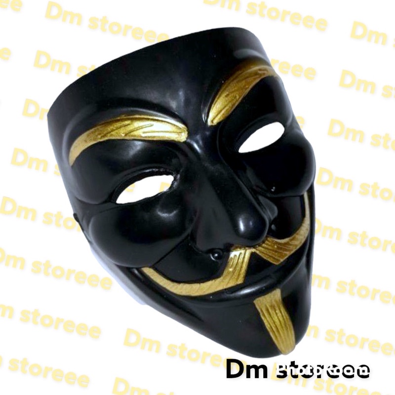 topeng anonymous hitam / topeng hacker hitam / mainan anak murah / topeng vendetta