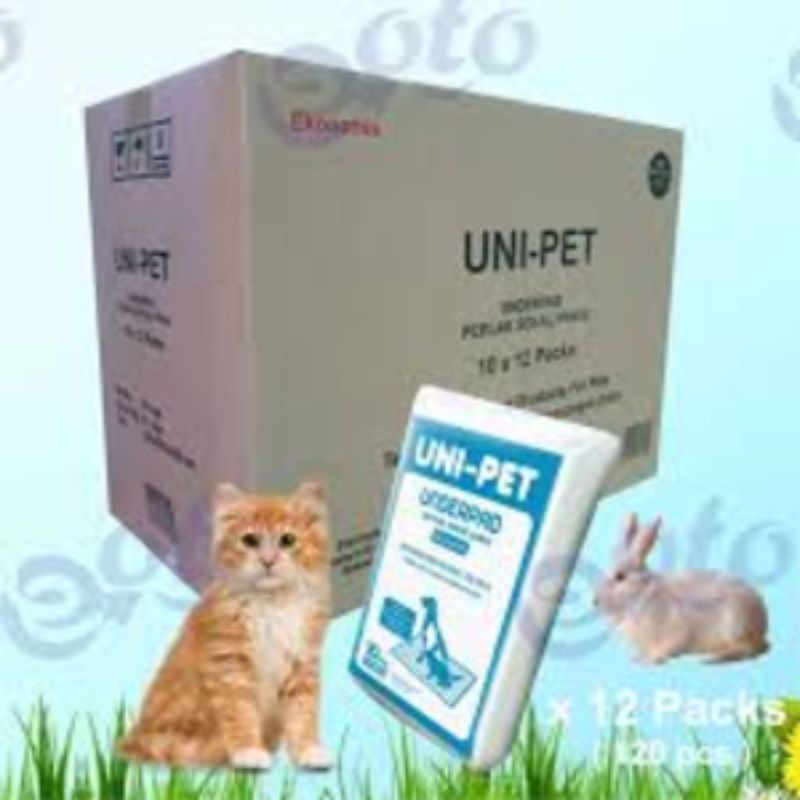 Unipet Underpad / Perlak Size 60x90 alas pipis alas kandang training pad anjing kucing rabbit khusus karton isi 12 pack (120 lembar)