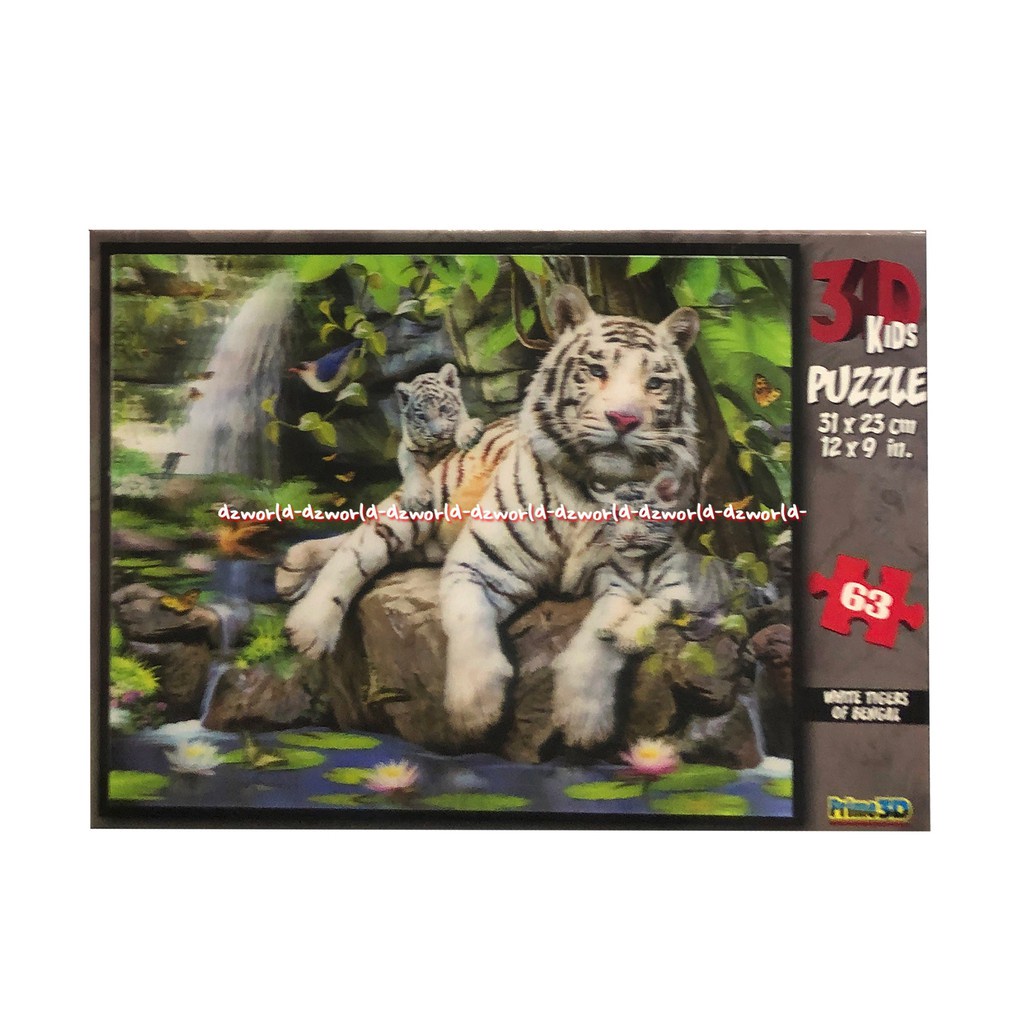 3D Kids Puzzle White Tiger 63Keping Susunan Pazel Hewan Harimau Putih