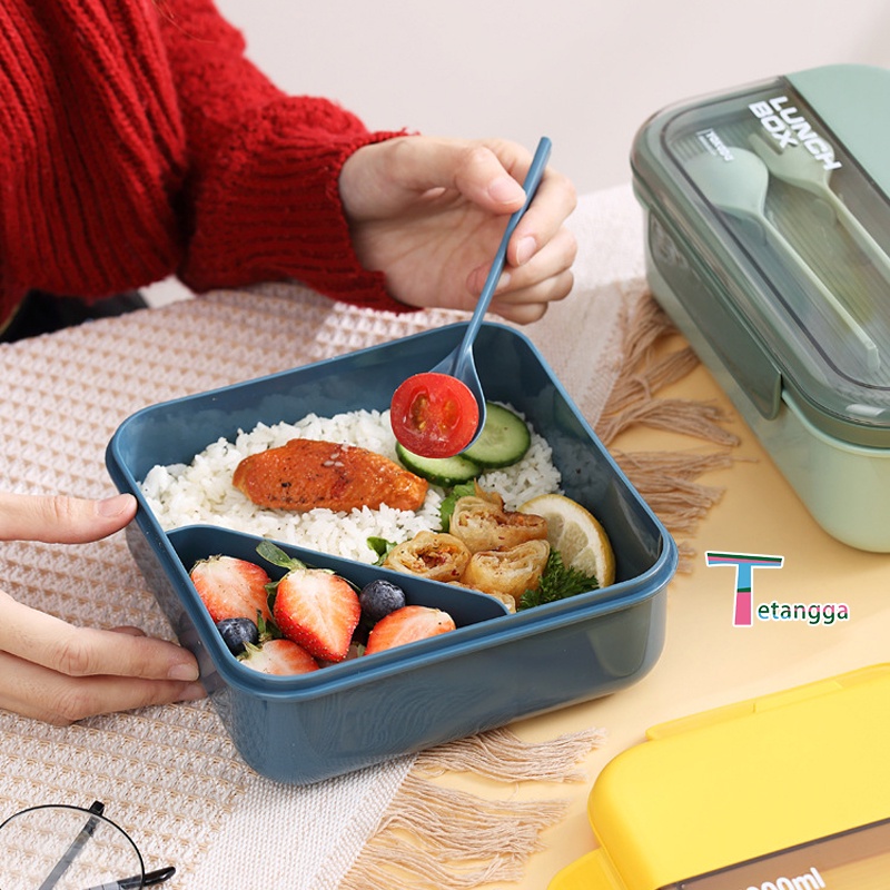 Tempat Makan Free Cutlery Set Jerami Gandum Kotak Bekal Makan Free Sendok Garpu BPA Free