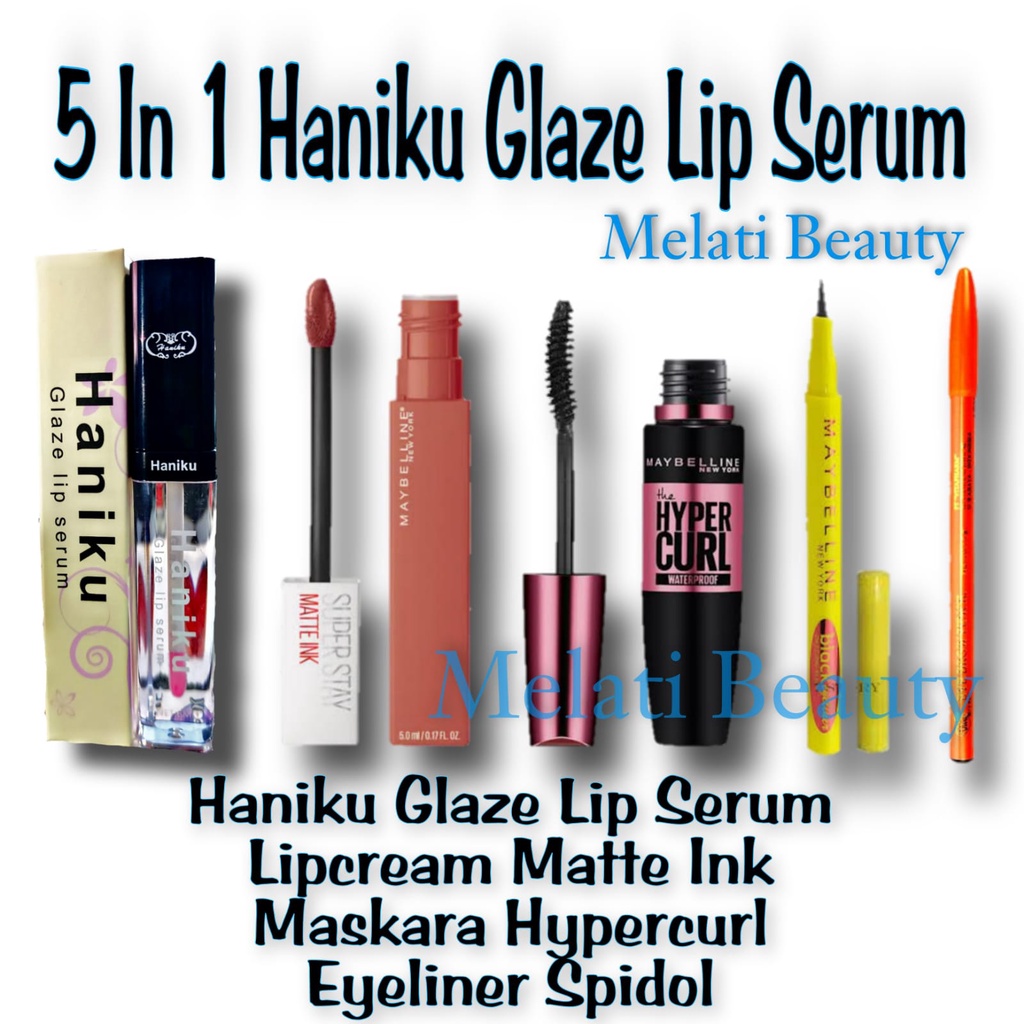 Paket Kosmetik 5 In 1 Haniku Glaze Lip Serum / Paket Kosmetik Lengkap / Haniku Glaze Lip Serum / Kosmetik