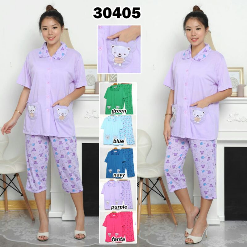 jenica-set baju tidur 3/4 wanita/piyama bordir