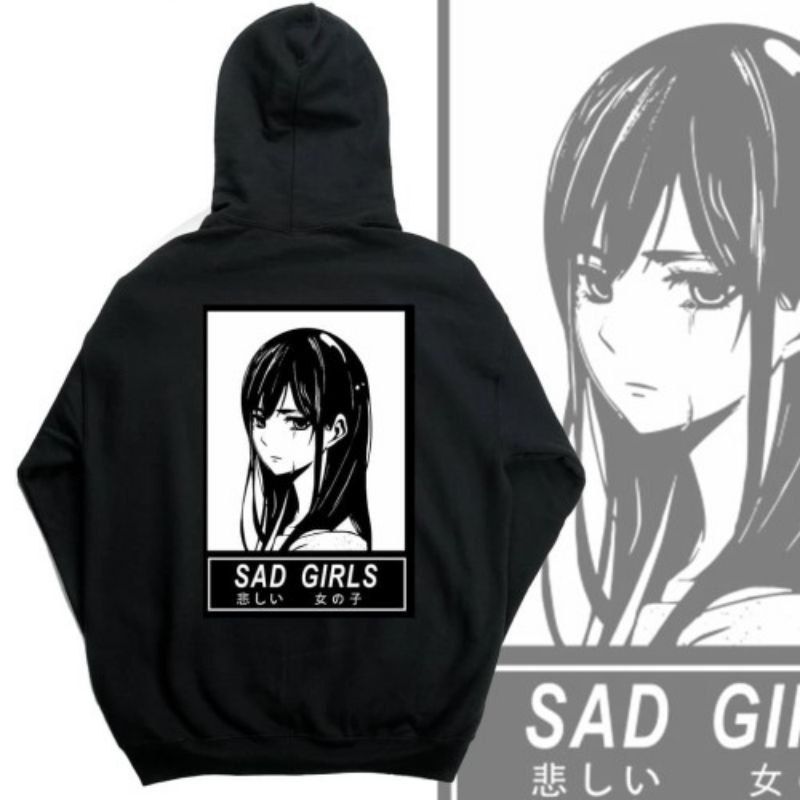 S - XXXXXL(6XL) Hoodie Anime SAD GIRL Harajuku Japanese Jaket Jumper Bigsize Oversize Unisex Manga Kanji Jumbo S M L XXL 3L 4XL XXXXL 5L Street Style Jepang Tumblr