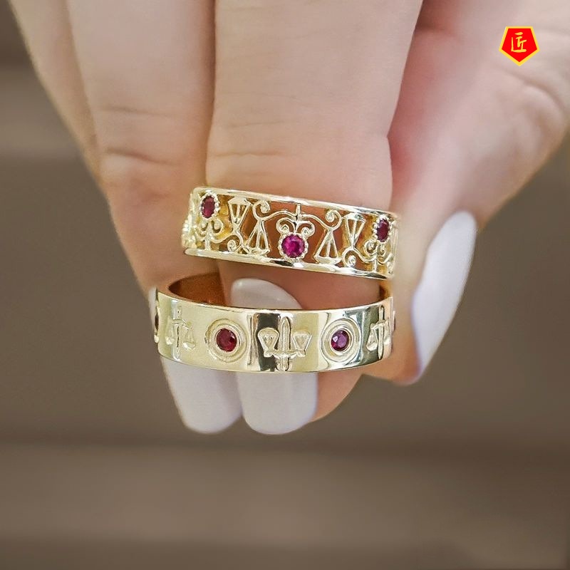 [Ready Stock]18K Golden Hollow Ruby Couple Ring