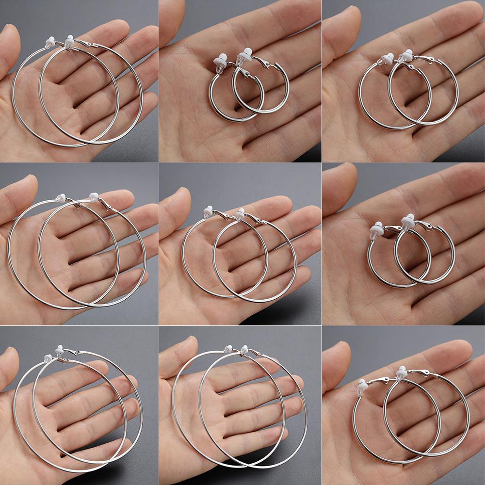 Top 1pasang Anting Hoops Perhiasan Fashion Wanita Dengan Bantalan Pad Tanpa Tindik