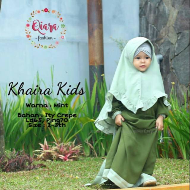 Gamis Anak Balita KHAIRA Ori Qiara Set Khimar Ity Crepe Polos
