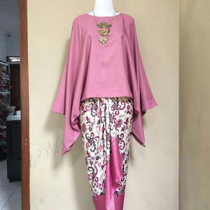 Setelan Kebaya Kutu Baru Batwing / Kebaya Kalong JUMBO Pink