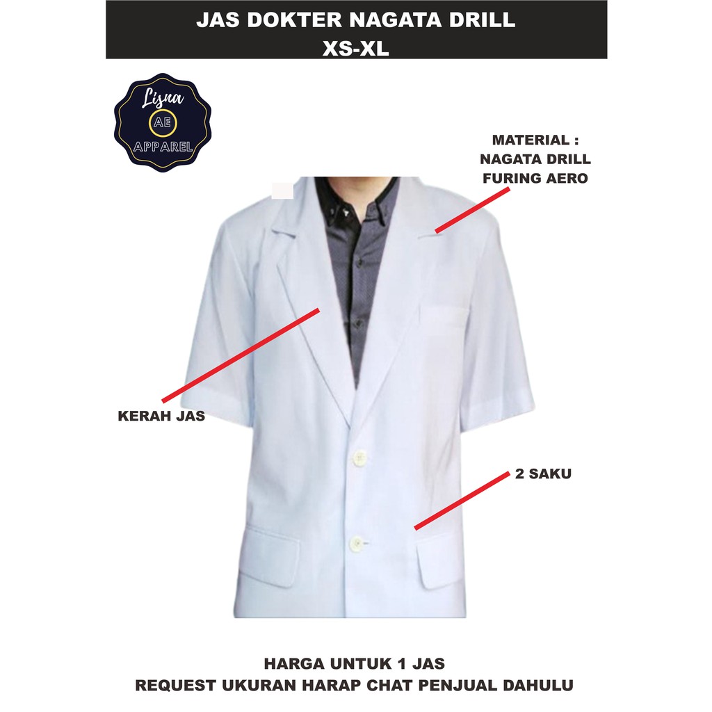 Jas Dokter Snelli Nagata Drill Ukuran XS-XL