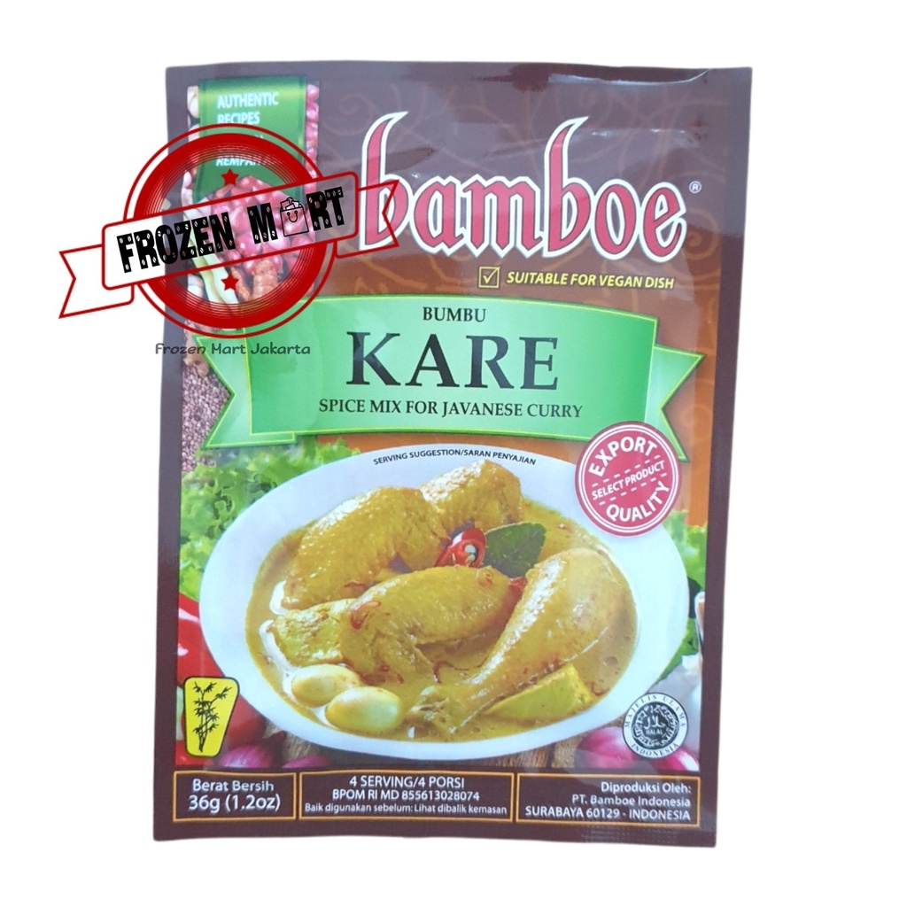 BAMBOE Bumbu Instant Kare / Curry / Bumbu Kari Instant HALAL 36 Gr / Bamboe Bumbu Kare