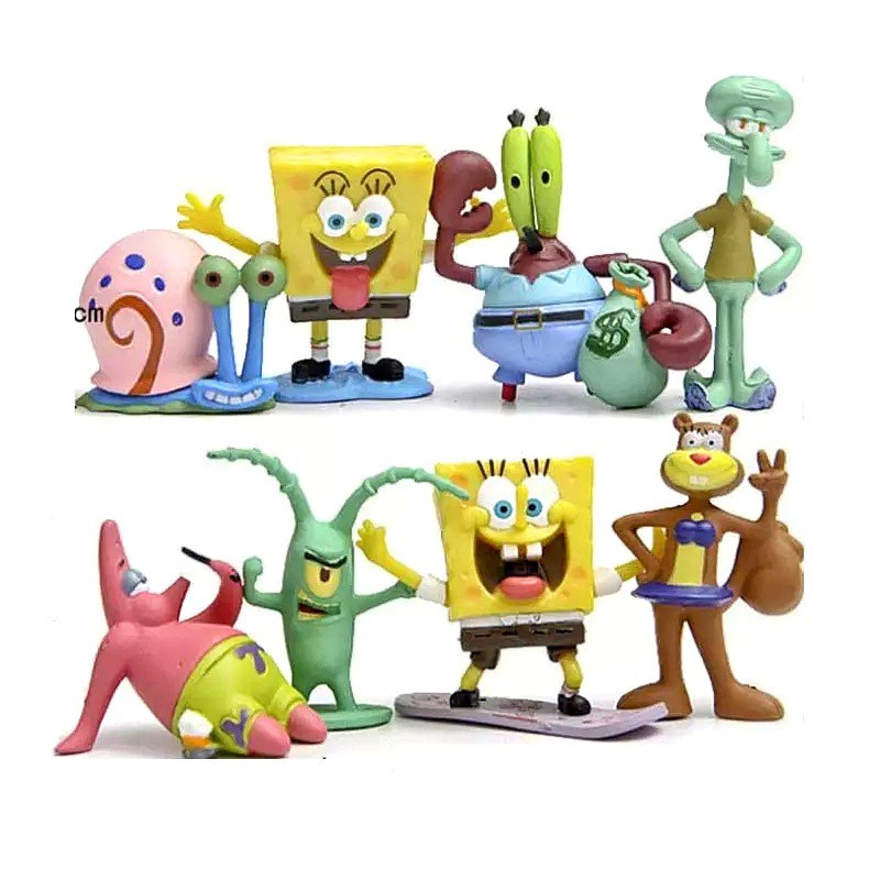 MAINANKEI ACTION FIGURE SPONGEBOB ISI 8PCS FIGURE KUE ULTAH SPONGEBOB