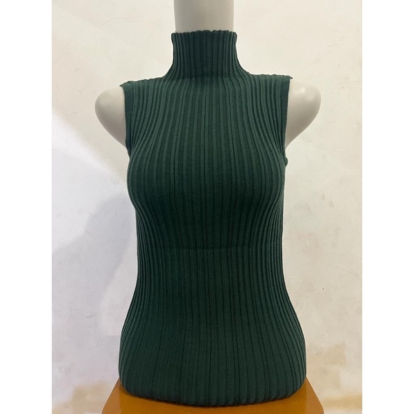LIDYA TURTLENECK KNIT TANKTOP WANITA TERBARU-HIJAU BOTOL