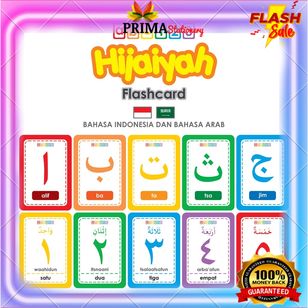 Flashcard Huruf & Angka Hijaiyah alif ba ta . bahasa Arab .Kartu Pintar Edukasi Belajar Flash Card B