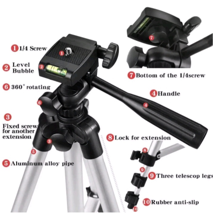 Tripod 3120 Black Tripod HP dan Kamera Universal 1M+ Free Holder U Kaki Stabilizer 1 Meter - Berkualitas