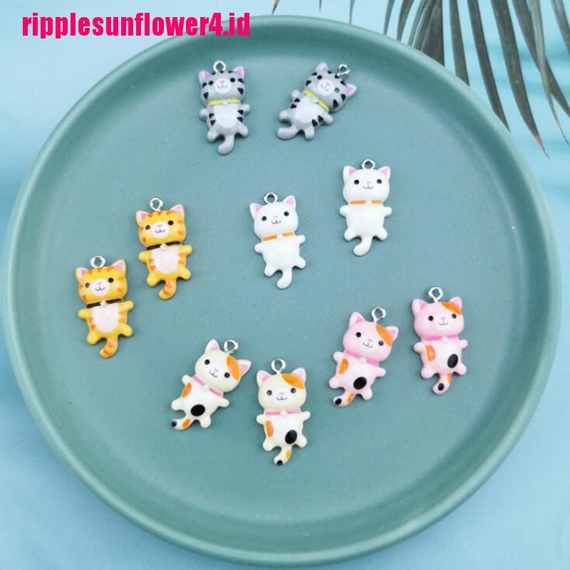 10pcs Liontin Bentuk Hewan Kucing Bahan Resin Untuk Membuat Perhiasan Anting