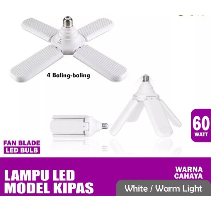 Lampu Bohlam LED Model Kipas 60 Watt Dengan 4 Baling/4 Sisi Lampu Kipas Gantung Hias Kamar Tidur