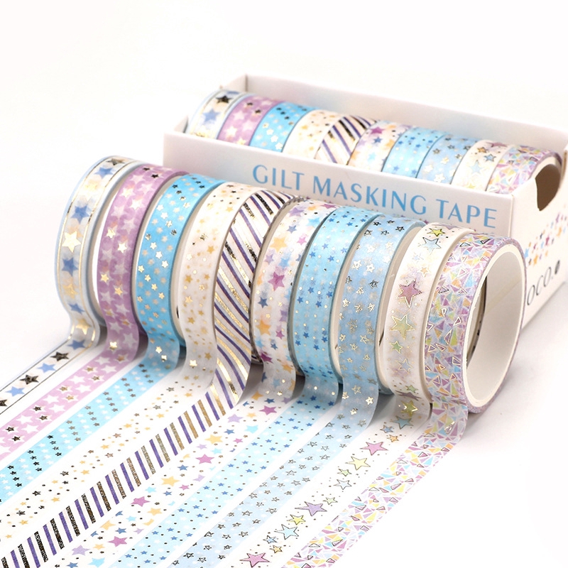 Mohamm 10pcs/set Selotip Washi Tape Motif Gambar Variasi Untuk