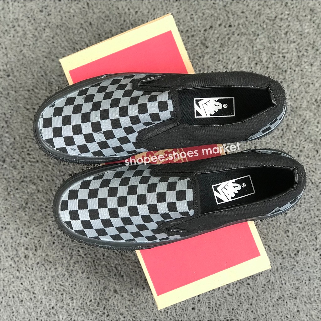 VANS SLIP ON CHECKERBOARD BLACK GREY HITAM ABU