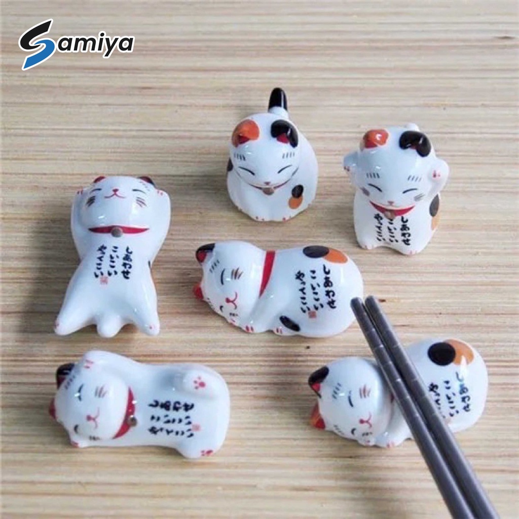 tempat dudukan sumpit model kucing 5in1 / japanese lucky cat chopstick holder / sumpit rest stand