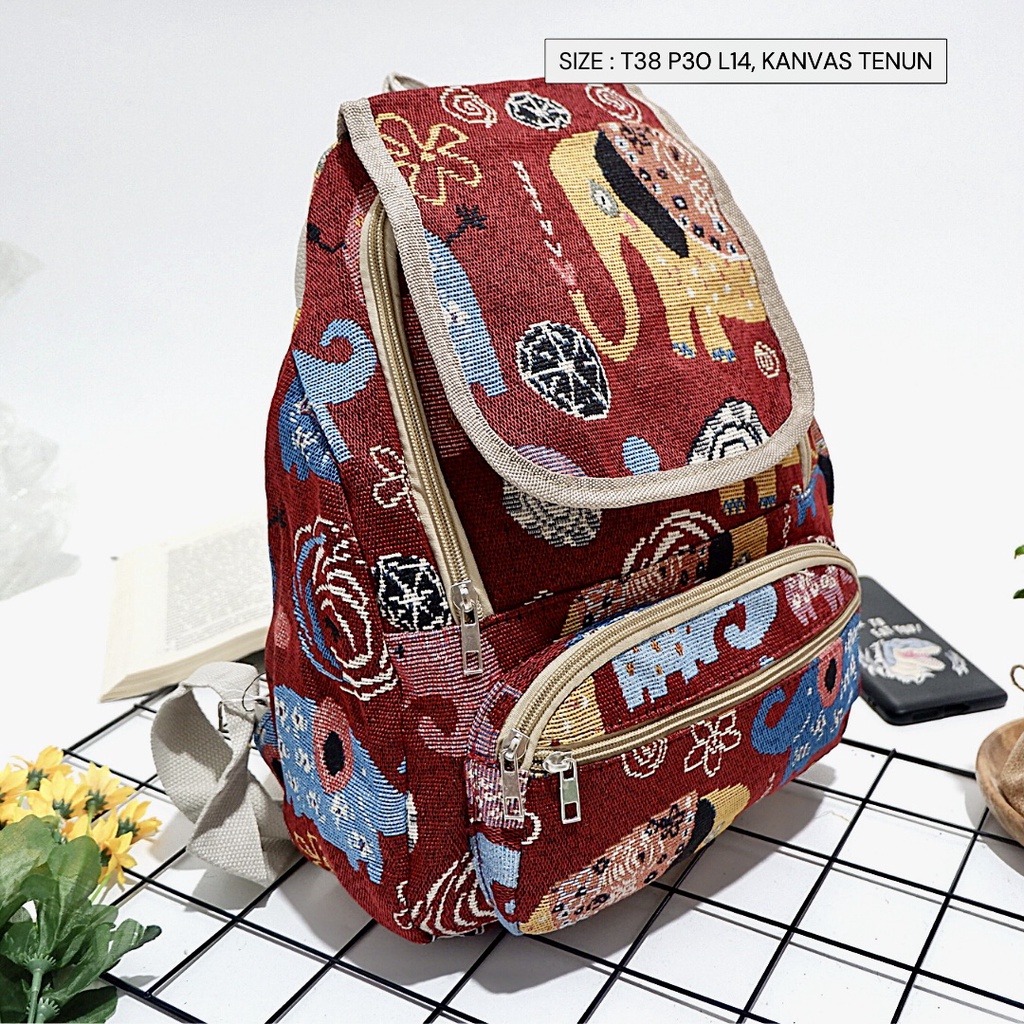 Tas ransel kanvas tenun motif ransel punggung bisa cod gratis ongkir semarang jawa tengah murah