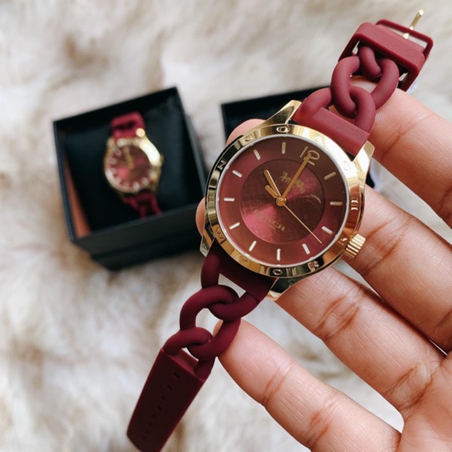 Jam Tangan Coach 14502379 Maroon Rubber Maddy Braided New Original