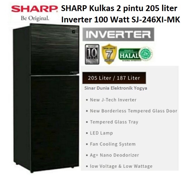 SHARP Kulkas 2 Pintu 205L Inverter SJ-246XI-MK J-Tech SJ246XI SJ 246XI