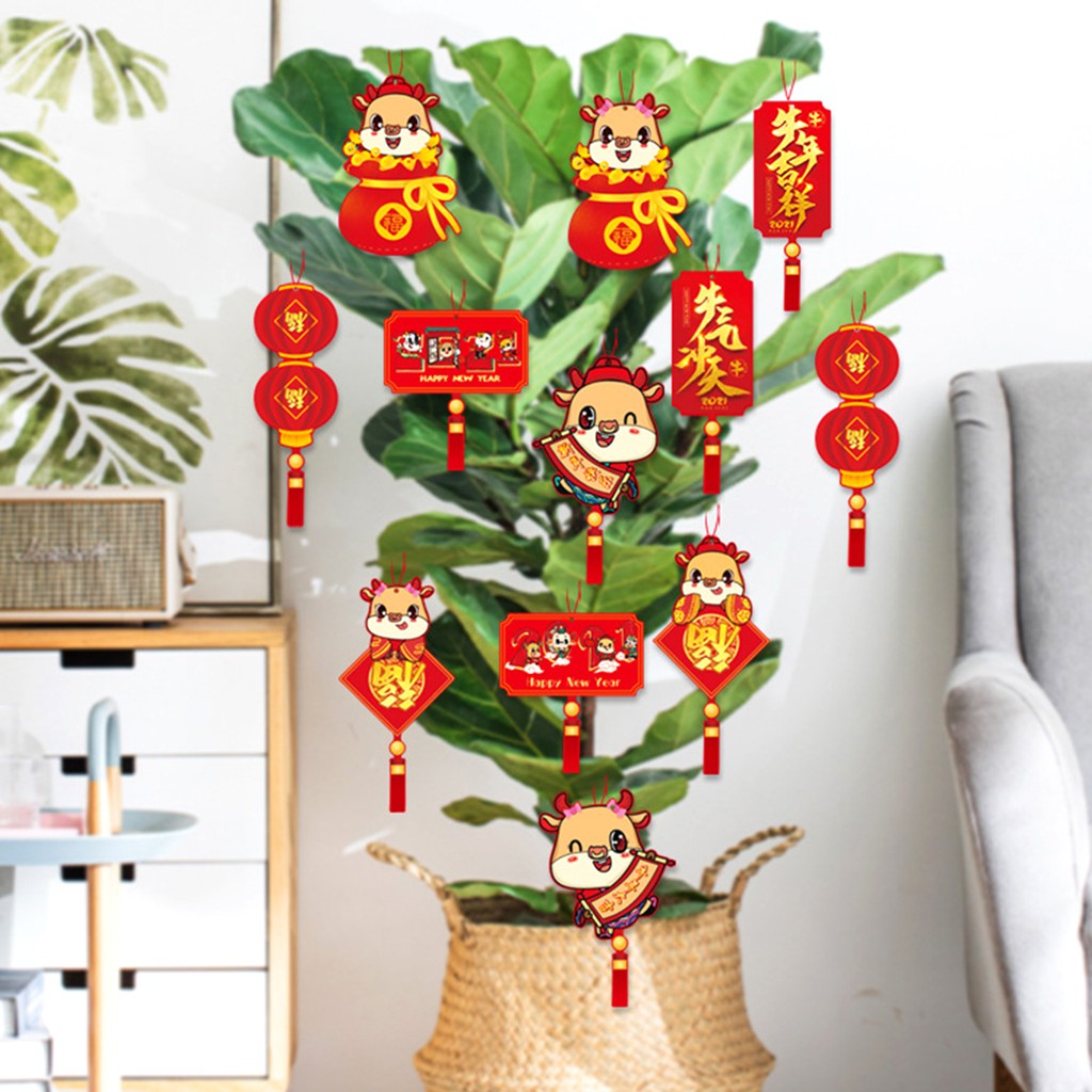 CNY-12Pcs New Year Pendant Chinese Style Decor Spring Festival Home