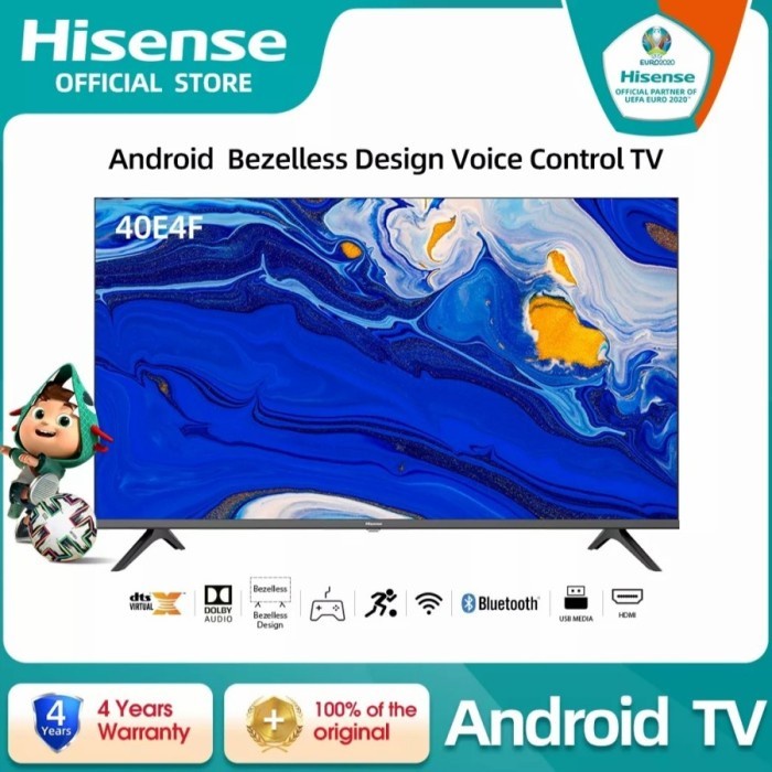 SMART TV LED HISENSE 40E4F 40 INCH FULL HD SMART ANDROID BEZELLESS