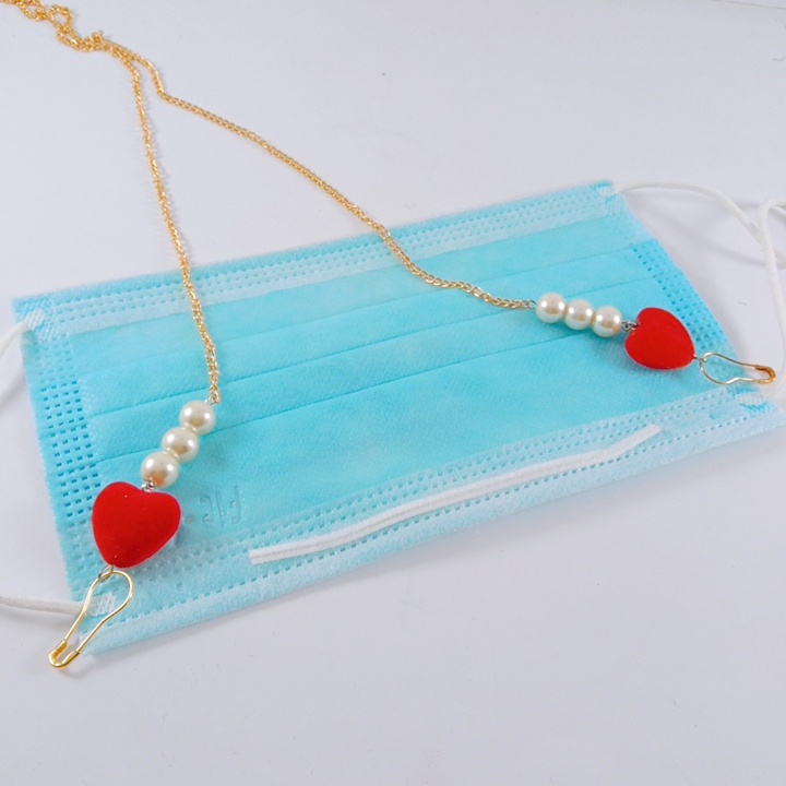 Strap masker mutiara love/kalung masker/lanyard masker kalung masker mutiara LOVE konektor hijab