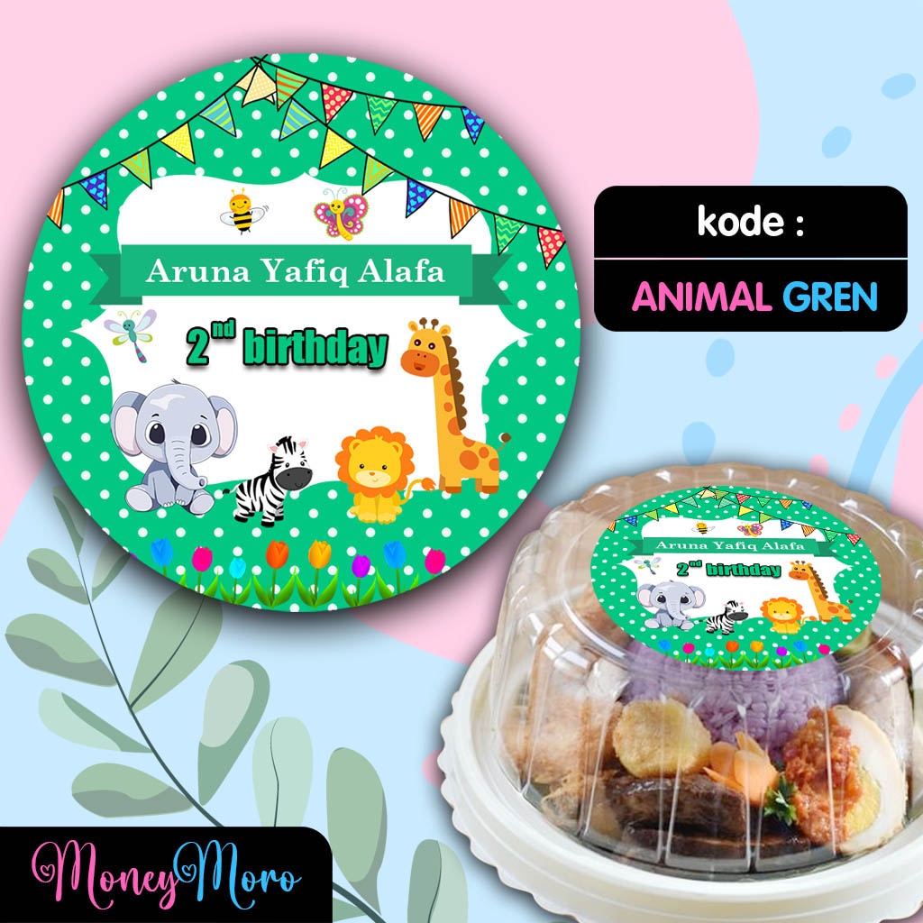

MoneyMoro Stiker Tumpeng Mini Stiker Ulang Tahun Anak Animal Green / Stiker Ultah / Stiker Birthday / Label Birthday / Label Ultah / Label Ulang Tahun
