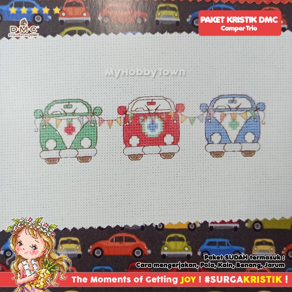 Paket Sulam Kristik TUVA Retro - Camper Trio Vintage Car Mobil Kuno
