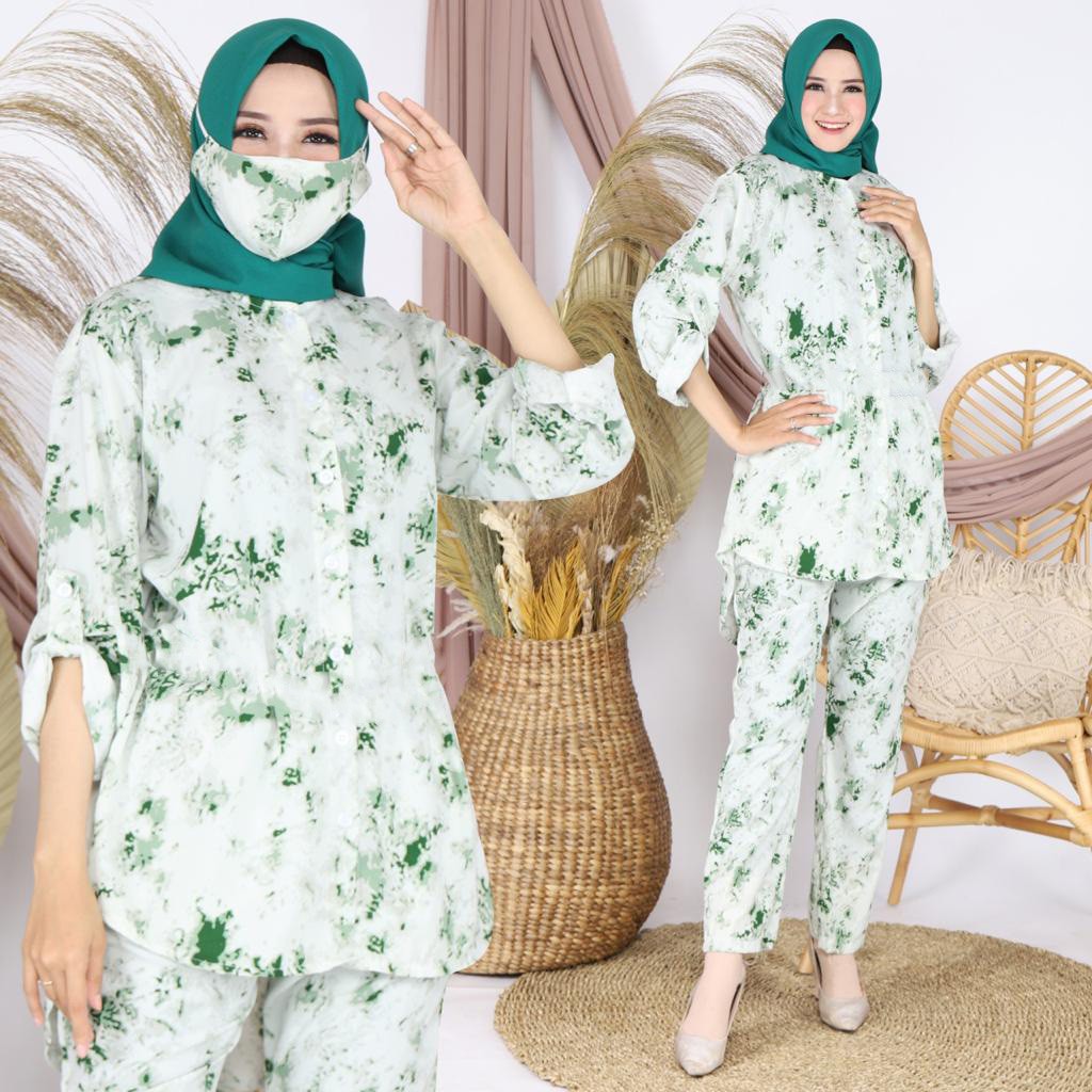 HOPYLOVY - Setelan Wanita Motif Abstrak Terbaru Hanisa