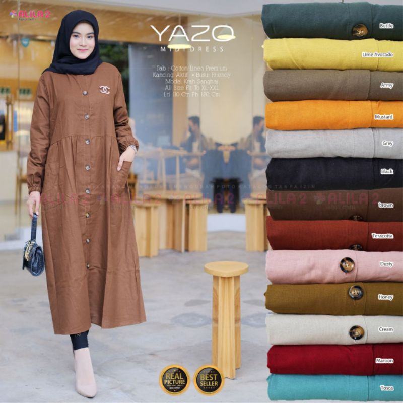 Yazo Midi - Midi Linen Polos - Dress tanggung - Gamis Polos by Alila Hijab Original