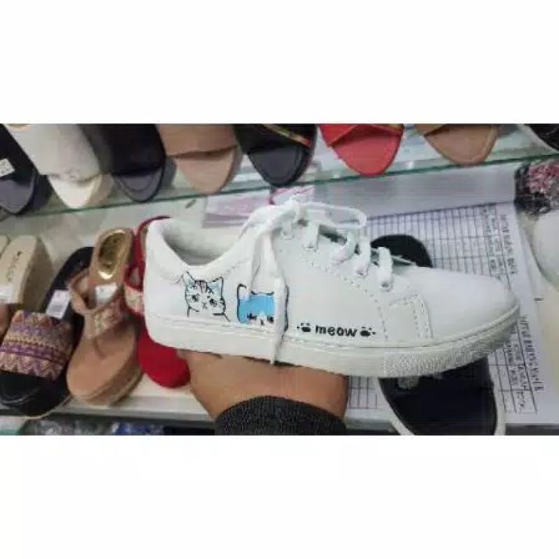 Sepatu Kets Wanita Putih Motif meow ( COD )